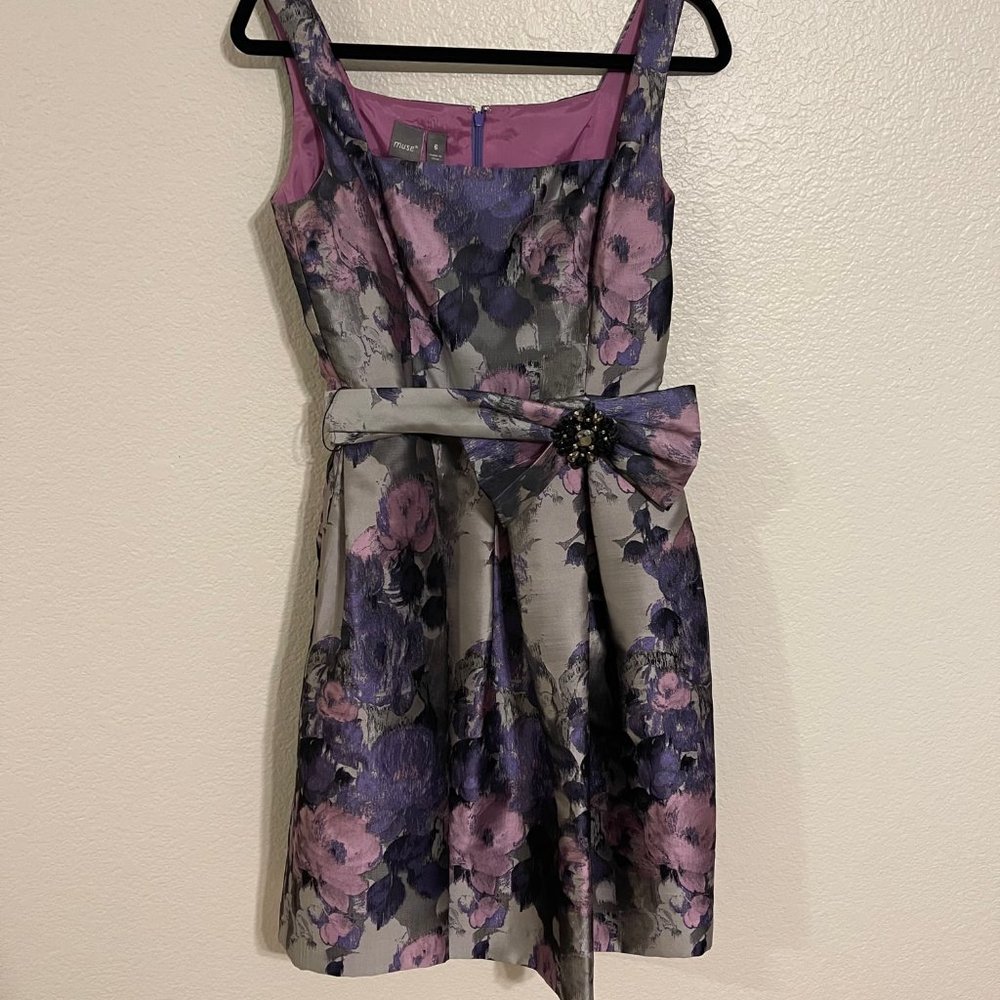 Muse Cocktail Dress, Purple and Gray, Size 6